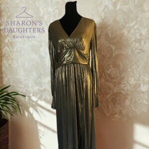 For G and PL Metallic Long Sleeve Cocktail Dress, Split Hem Dress (Medium)